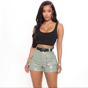 Can’t Deny It Faux Leather Shorts - Sage